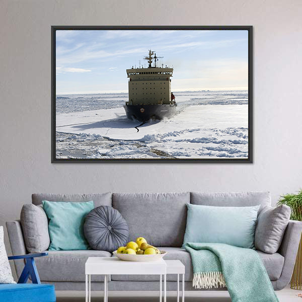 Icebreaker in Antarctica Canvas Wall Art