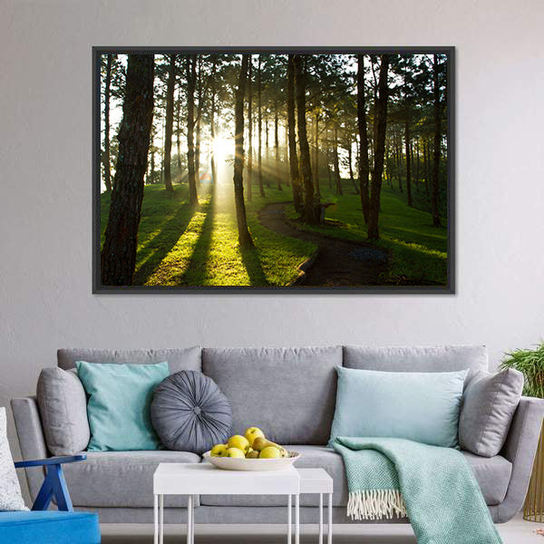 Morning In Pine Forest Canvas Wall Art-5 Horizontal-Gallery Wrap-22&quot; x 12&quot;-Tiaracle