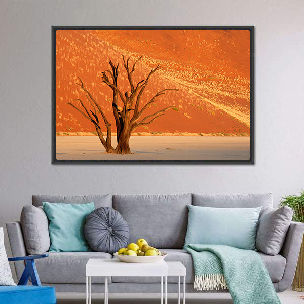 Dead Acacia Tree Against Red Sand Dune  Namibia Canvas Wall Art