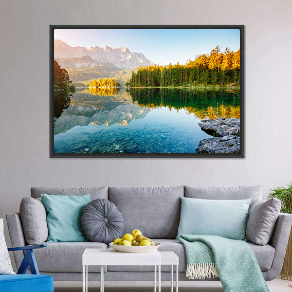 Lake Eibsee in Sunlight Canvas Wall Art