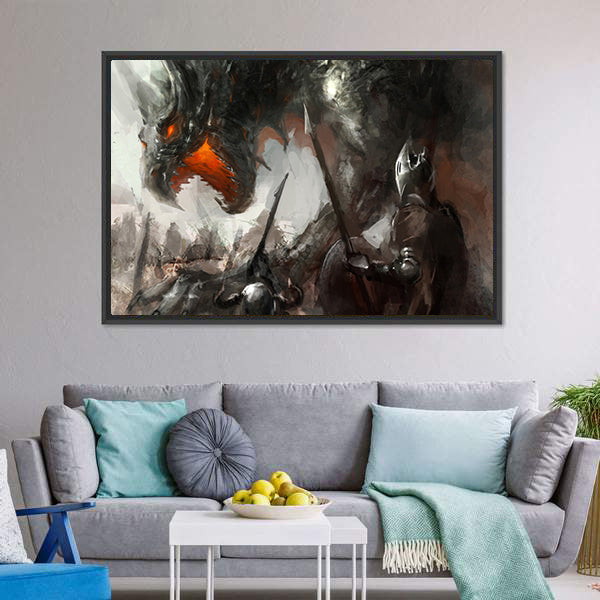 Knights Hunting Dragon Canvas Wall Art