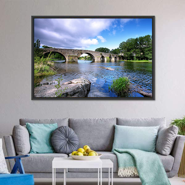 Bridge And River In Spain Canvas Wall Art-3 Horizontal-Gallery Wrap-25" x 16"-Tiaracle
