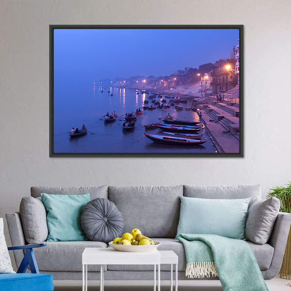 Morning On Ganges River Canvas Wall Art-5 Horizontal-Gallery Wrap-22" x 12"-Tiaracle