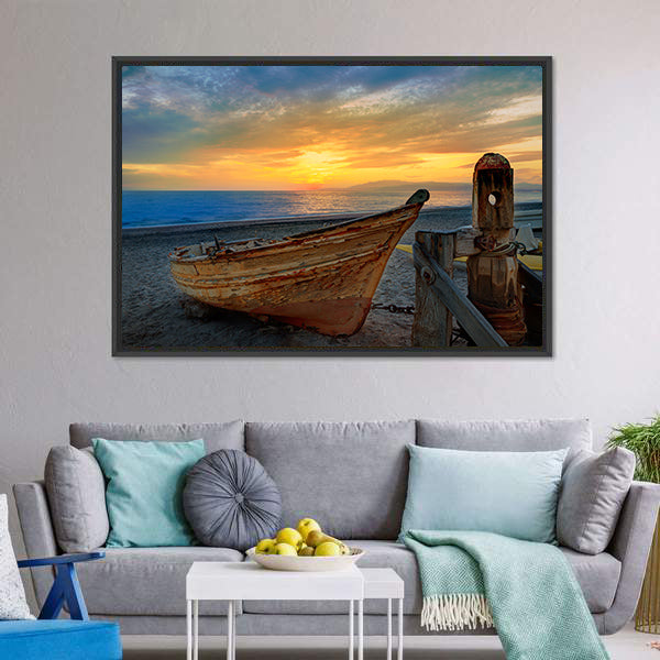 Boat In San Miguel Beach Canvas Wall Art-3 Horizontal-Gallery Wrap-25" x 16"-Tiaracle