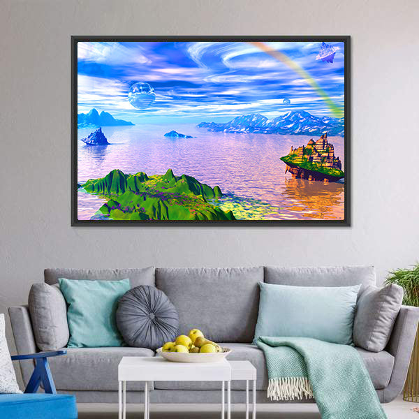 Glowing Floating Islands with Castle Canvas Wall Art