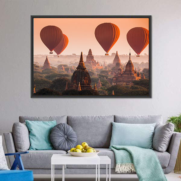 Hot Air Balloon Over Bagan Canvas Wall Art-5 Horizontal-Gallery Wrap-22" x 12"-Tiaracle