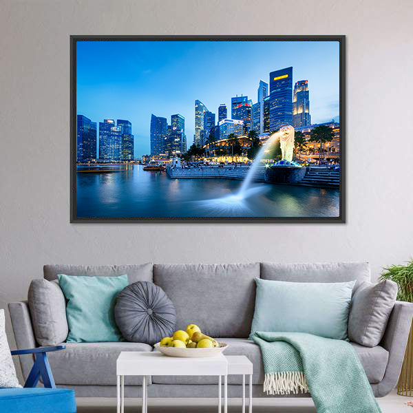 Merlion Skyline Singapore Canvas Wall Art-5 Horizontal-Gallery Wrap-22" x 12"-Tiaracle