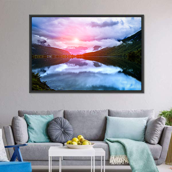 Norwegian Lake at Sunset Canvas Wall Art
