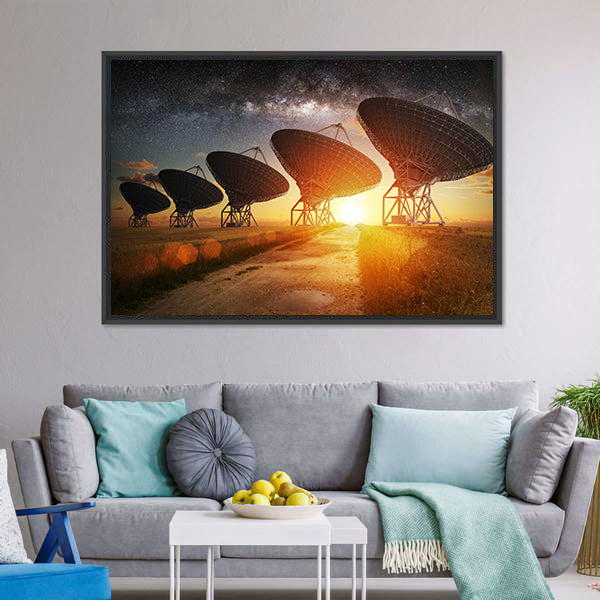 Dish Satellites On A Milky Way Canvas Wall Art-5 Horizontal-Gallery Wrap-22" x 12"-Tiaracle