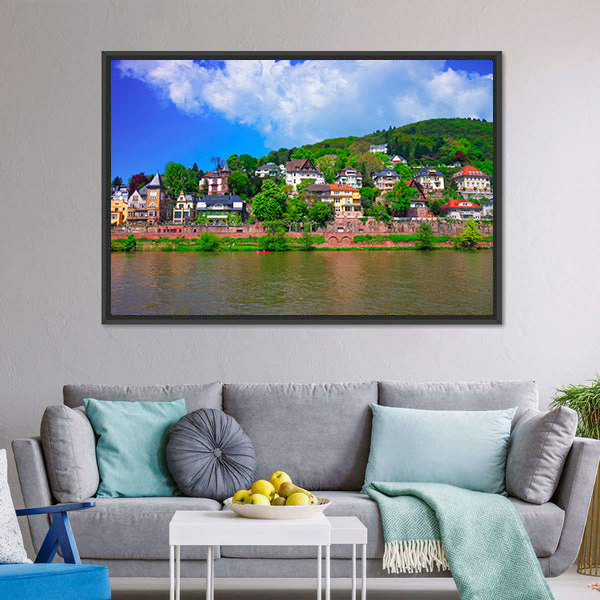 Neckar River Quay Scene Canvas Wall Art