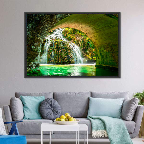 Cascade Of Orbaneja Del Castillo In Spring Canvas Wall Art-3 Horizontal-Gallery Wrap-25" x 16"-Tiaracle