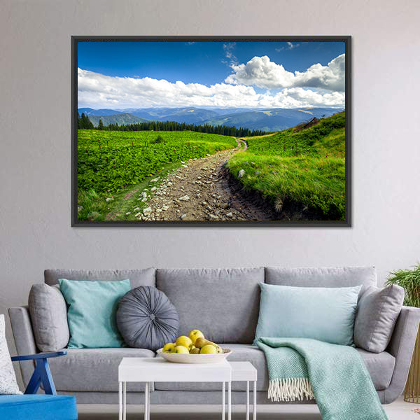 Gravel Path Through Green Mountain Hills Canvas Wall Art