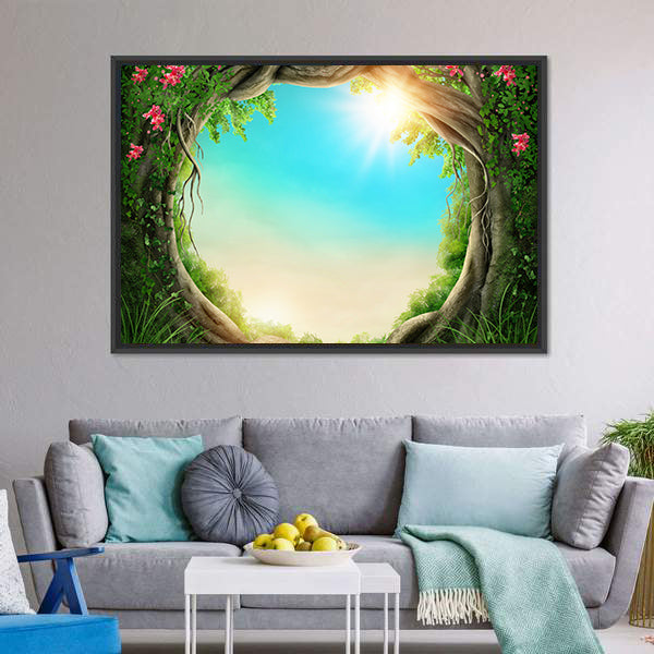 Enchanted Spring Forest with Sunbeams Canvas Wall Art