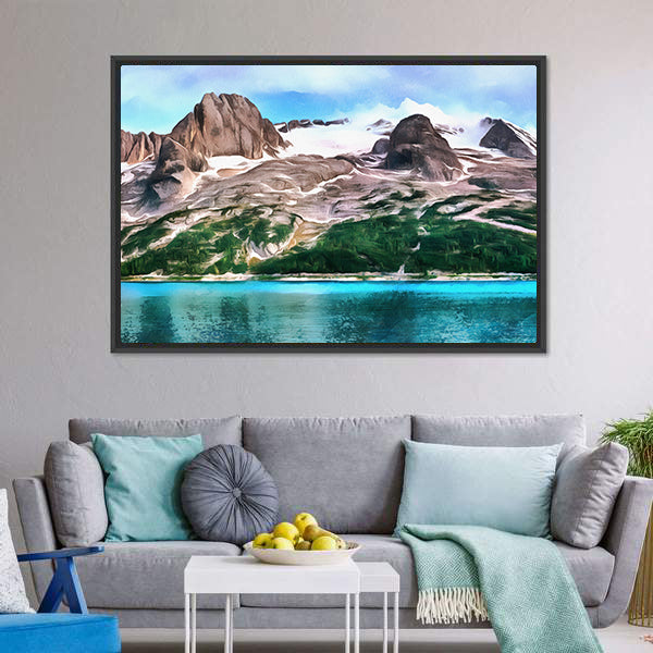 Turquoise Mountain Lake with Snow-capped Peaks Canvas Wall Art