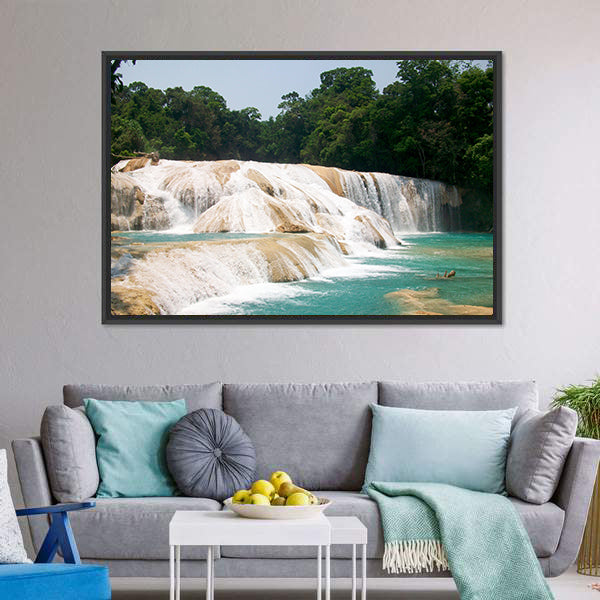 Agua Azul Waterfall Canvas Wall Art-5 Horizontal-Gallery Wrap-22" x 12"-Tiaracle
