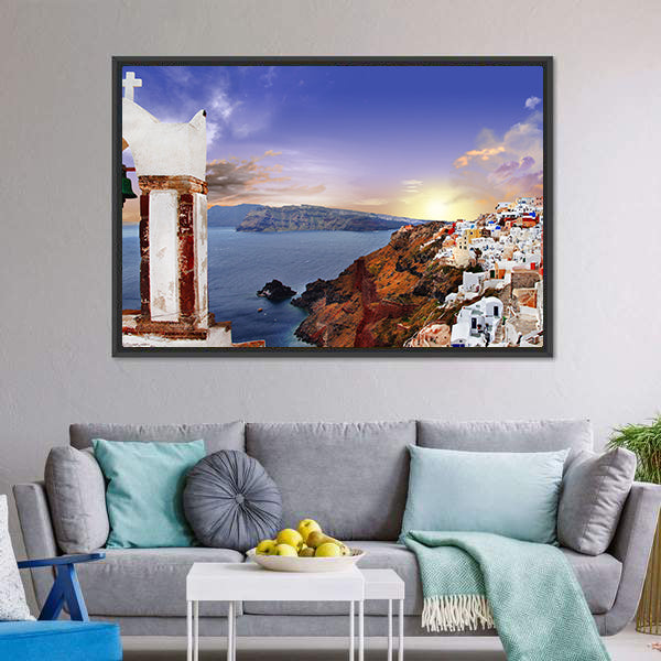 Famous Santorini At Sunset Canvas Wall Art-3 Horizontal-Gallery Wrap-25" x 16"-Tiaracle