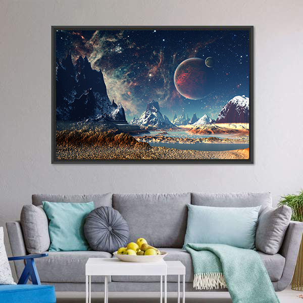 Big Planets with Icy Mountains Canvas Wall Art