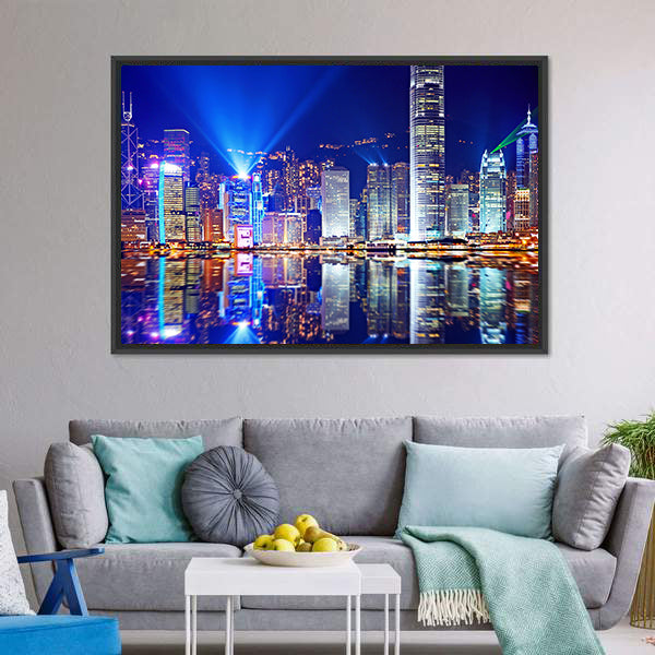Hong Kong Island Skyline at Night Canvas Wall Art