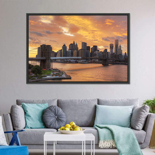 Downtown New York City Canvas Wall Art-5 Horizontal-Gallery Wrap-22" x 12"-Tiaracle