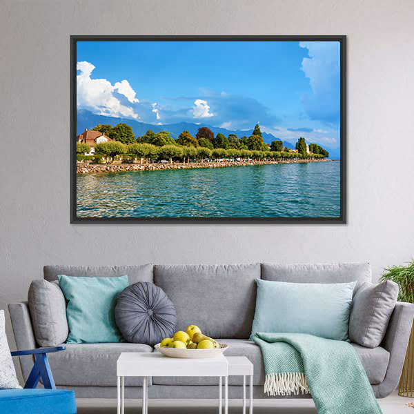 Lake Geneva in Vevey Canvas Wall Art