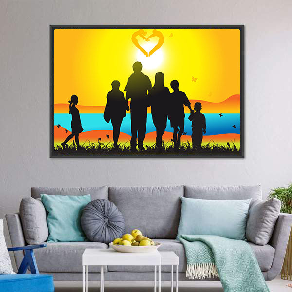 Happy Family Walks On Nature Canvas Wall Art-5 Horizontal-Gallery Wrap-22" x 12"-Tiaracle