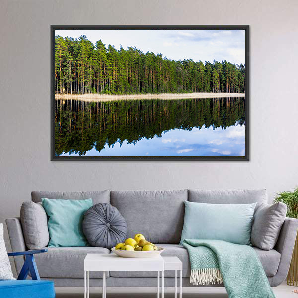 Forest Reflection In Lake Canvas Wall Art-3 Horizontal-Gallery Wrap-25" x 16"-Tiaracle