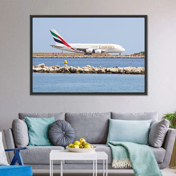 Emirates Passenger Plane Canvas Wall Art-5 Horizontal-Gallery Wrap-22" x 12"-Tiaracle
