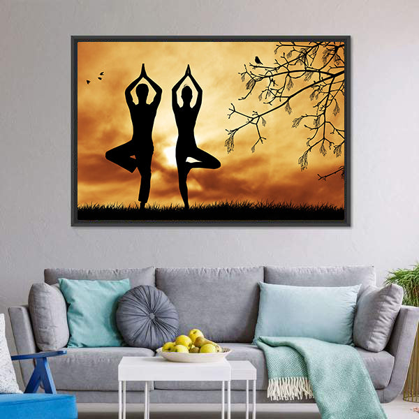 Couple Doing Yoga Canvas Wall Art-5 Horizontal-Gallery Wrap-22" x 12"-Tiaracle