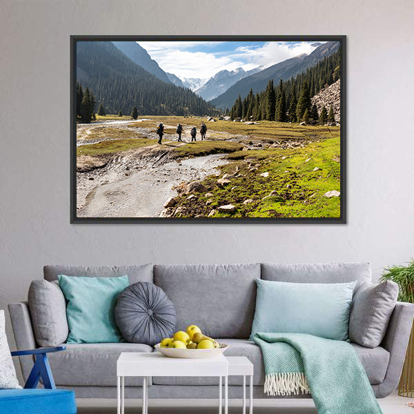 Hikers Climbing On The Tein Shan Mountains Canvas Wall Art-5 Horizontal-Gallery Wrap-22" x 12"-Tiaracle