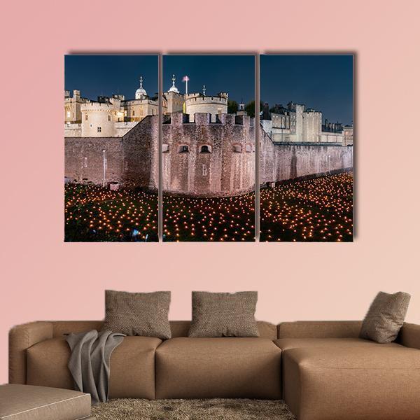Tower Of London Flames Canvas Wall Art-3 Horizontal-Gallery Wrap-37" x 24"-Tiaracle