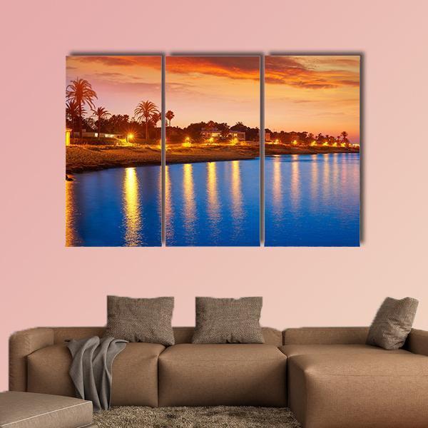 Denia Sunset Skyline Canvas Wall Art-3 Horizontal-Gallery Wrap-37" x 24"-Tiaracle
