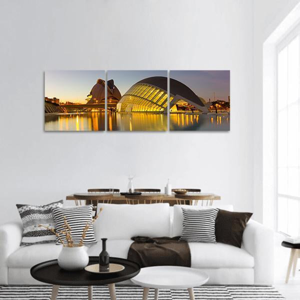 Cinema In Valencia Panoramic Canvas Wall Art-3 Piece-25" x 08"-Tiaracle