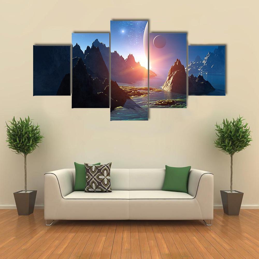 3D Fantasy Landscape Canvas Wall Art-5 Star-Gallery Wrap-62&quot; x 32&quot;-Tiaracle