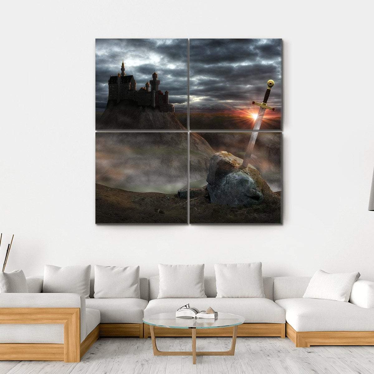 Legendary Castle With Sword Canvas Wall Art-4 Square-Gallery Wrap-17" x 17"-Tiaracle