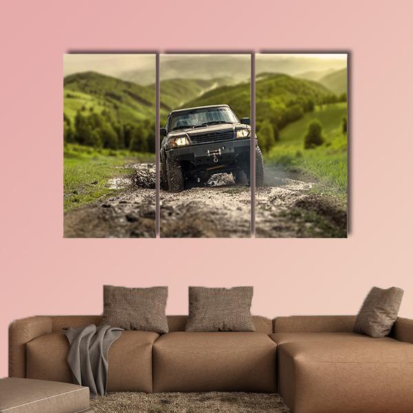 4*4 Crossing Puddly Road Canvas Wall Art-3 Horizontal-Gallery Wrap-37" x 24"-Tiaracle