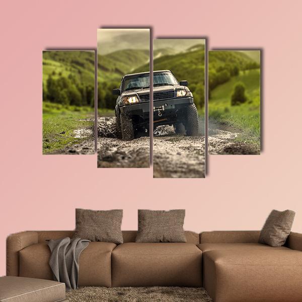 4*4 Crossing Puddly Road Canvas Wall Art-4 Pop-Gallery Wrap-50" x 32"-Tiaracle