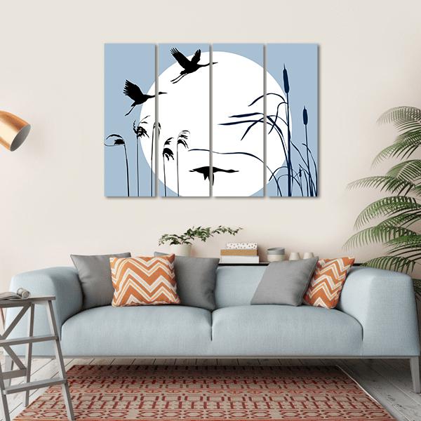 Flying Birds Silhouette Canvas Wall Art-4 Horizontal-Gallery Wrap-34" x 24"-Tiaracle