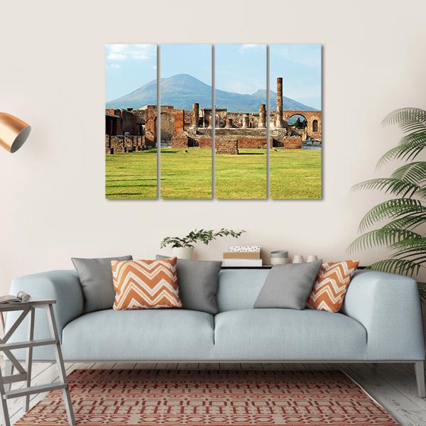 Pompei Ruins In Italy With Mount Vesuvius Canvas Wall Art-1 Piece-Gallery Wrap-36" x 24"-Tiaracle