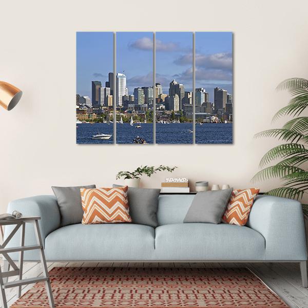 Seattle Washington Skyline On Lake Canvas Wall Art-4 Horizontal-Gallery Wrap-34" x 24"-Tiaracle