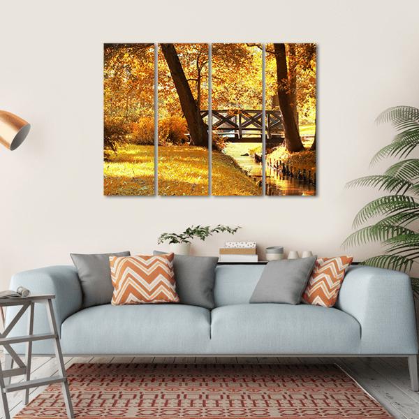 Gold Fall In Park Canvas Wall Art-4 Horizontal-Gallery Wrap-34" x 24"-Tiaracle