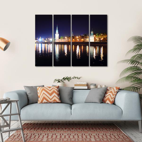 Kremlin From River At Night Canvas Wall Art-4 Horizontal-Gallery Wrap-34" x 24"-Tiaracle