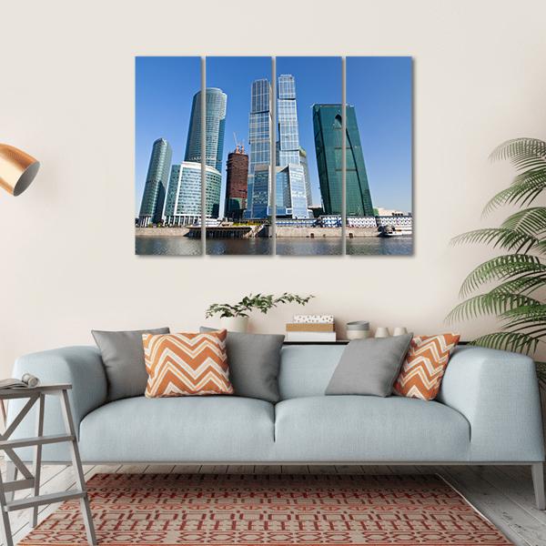 Skyscrapers Of Moscow City Under Blue Sky Canvas Wall Art-4 Horizontal-Gallery Wrap-34" x 24"-Tiaracle