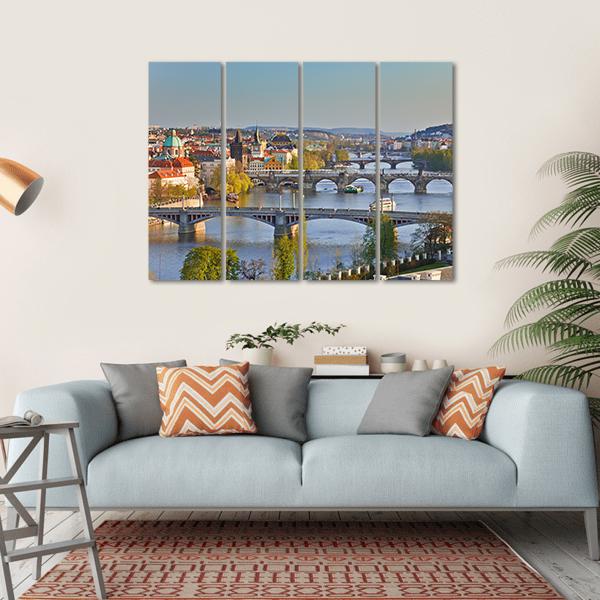 View On Prague At Sunset Canvas Wall Art-4 Horizontal-Gallery Wrap-34" x 24"-Tiaracle