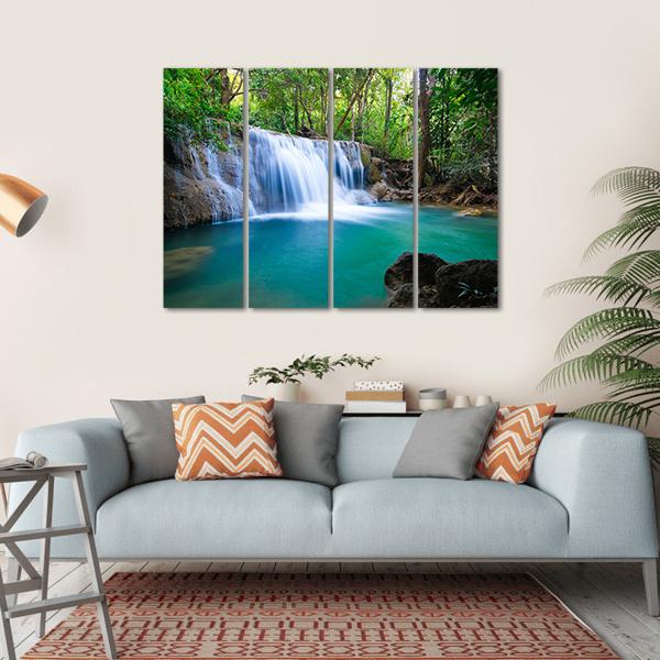Waterfall In Kanchanaburi Canvas Wall Art-4 Horizontal-Gallery Wrap-34" x 24"-Tiaracle
