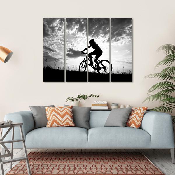 Silhouette Of Girl Biker Canvas Wall Art-4 Horizontal-Gallery Wrap-34&quot; x 24&quot;-Tiaracle