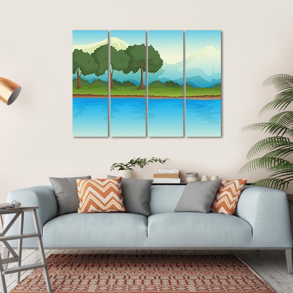 Illustration Of A River Canvas Wall Art-4 Horizontal-Gallery Wrap-34" x 24"-Tiaracle