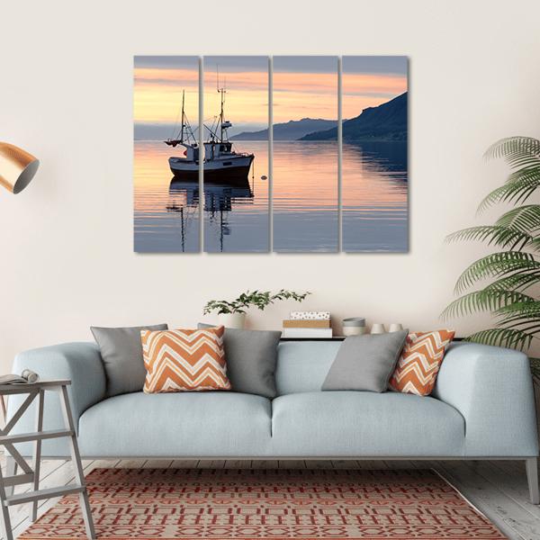 Fishing Boat Lies At Sundown Canvas Wall Art-1 Piece-Gallery Wrap-36" x 24"-Tiaracle