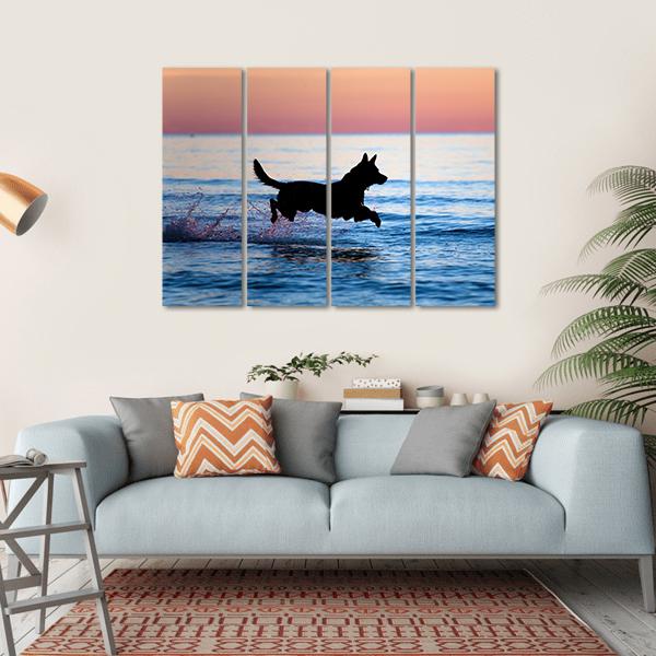 Dog Running On Water Canvas Wall Art-4 Horizontal-Gallery Wrap-34" x 24"-Tiaracle