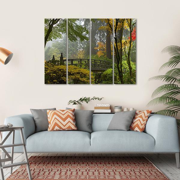 Wooden Bridge At Japanese Garden Canvas Wall Art-4 Horizontal-Gallery Wrap-34" x 24"-Tiaracle