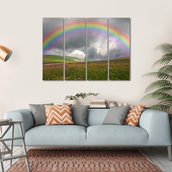 Rainbow On Dark Sky Canvas Wall Art-4 Horizontal-Gallery Wrap-34" x 24"-Tiaracle
